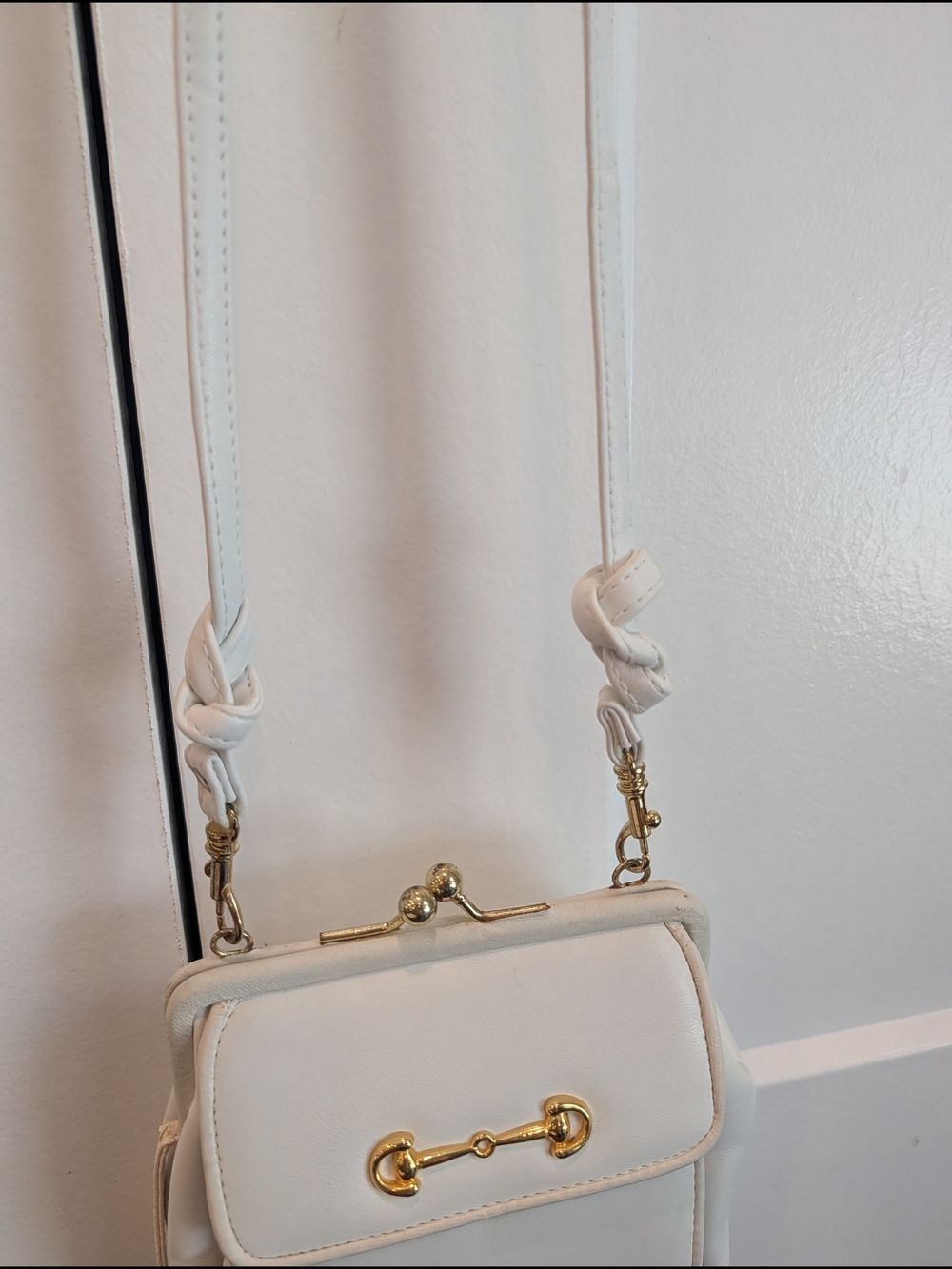 Women's White Mini Crossbody Wallet Bag with Gold Hardware - Picture 9 of 11